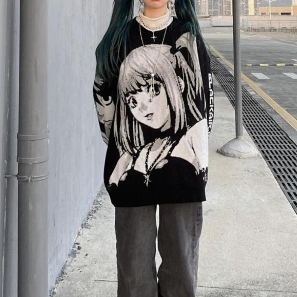 (black, M) y2k Gothic Hoodies Anime Print Sweatshirts Women Harajuku Gothic Autumn Pullovers Japanese Style Clothes Hoodie Oversized Streetwear