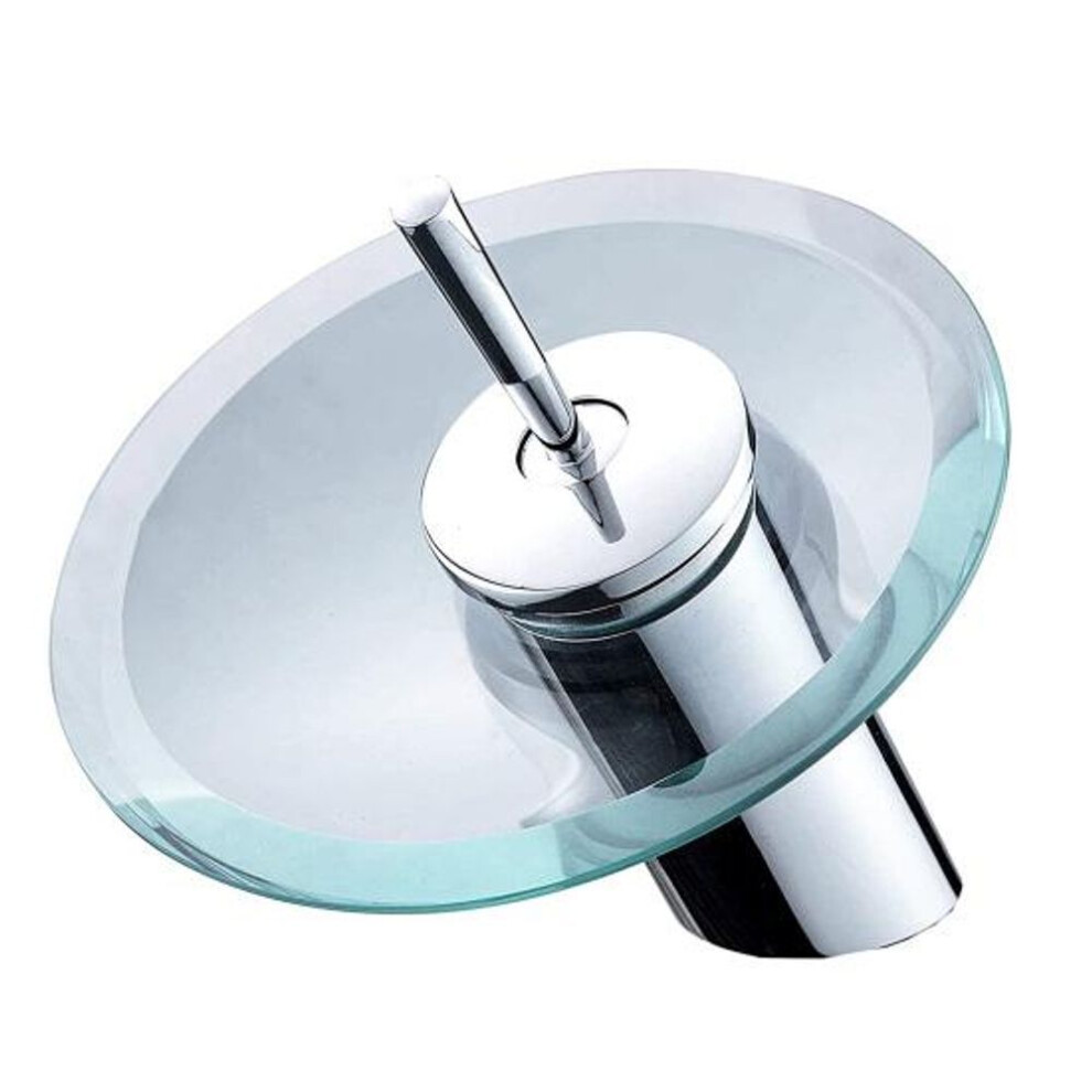 (Transparent) Waterfall Sink Handle Glass Basin 1 Bathroom Tap Single Water Switch
