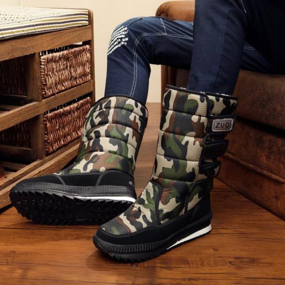 (green, 47) Men's Snow Boots Platform Mid-Calf Lined Waterproof Snow Boots Warm