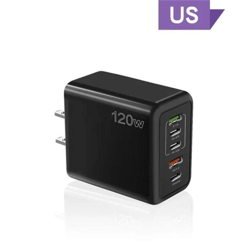 (US Plug, Black) 5 Ports USB C PD Charger Fast Charging PD Quick Charge 3.0 USB C Phone Charger Adapter For iPhone 16 15 14 13 Xiaomi Samsung