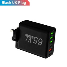 (UK Plug, Black) 65W USB Charger 6 Port PD Type C Fast Charging Adapter For iPhone 13 14 15 Samsung Xiaomi Huawei Mobile Phone Wall Quick Charger