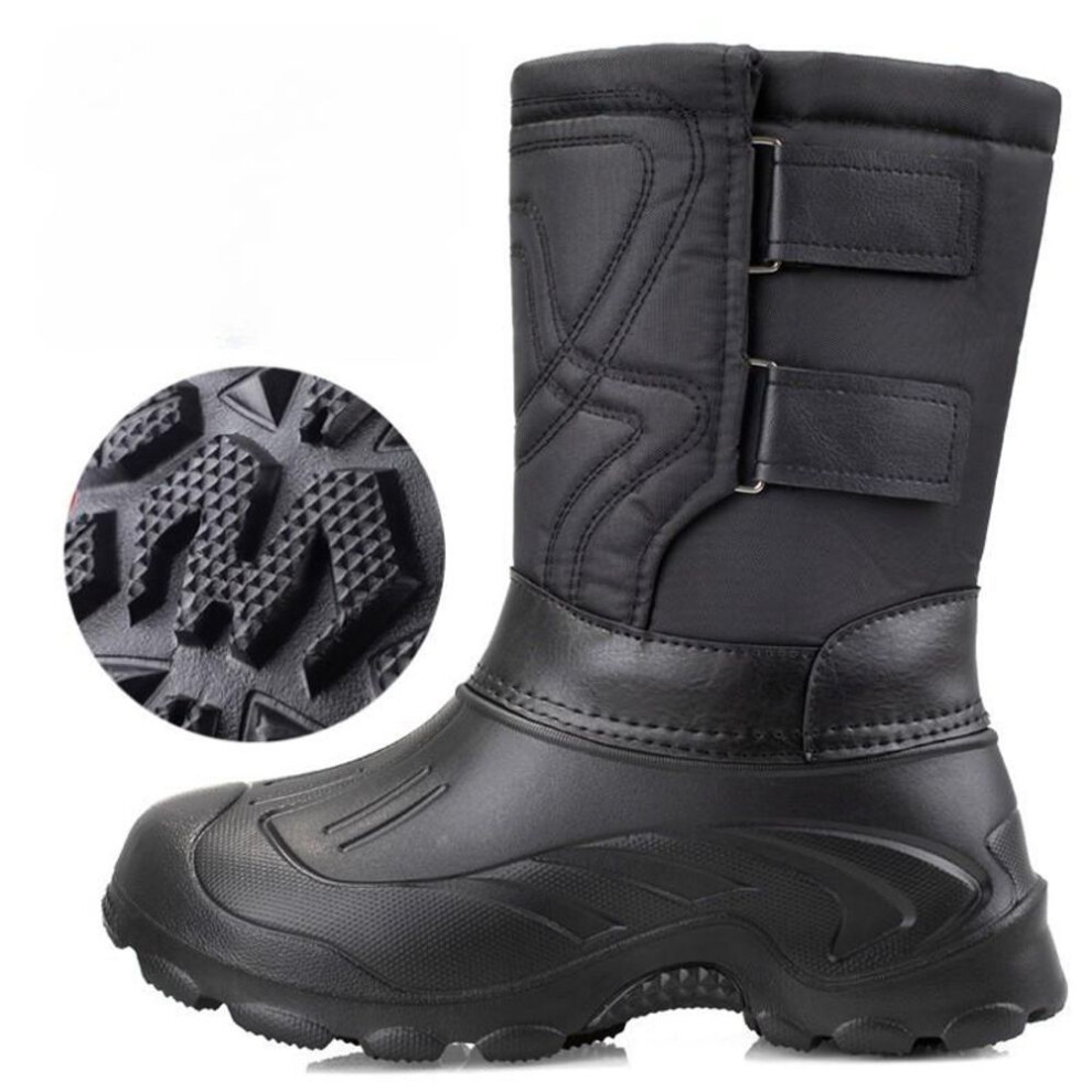 (black, 42) Autumn and Winter Thickened Large Size Men's Waterproof Outdoor Snow Boots Mid-calf Liner Padded Cotton Fishing Boots