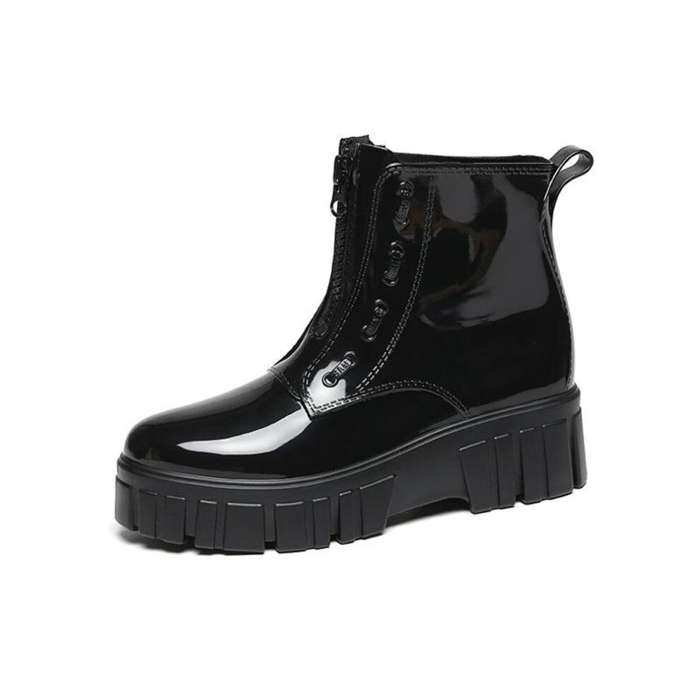 (black, 38) Rubber Boots for Women Waterproof Rain Shoes Antiskid Ankle Platform Galoshes Garden Rain Boots