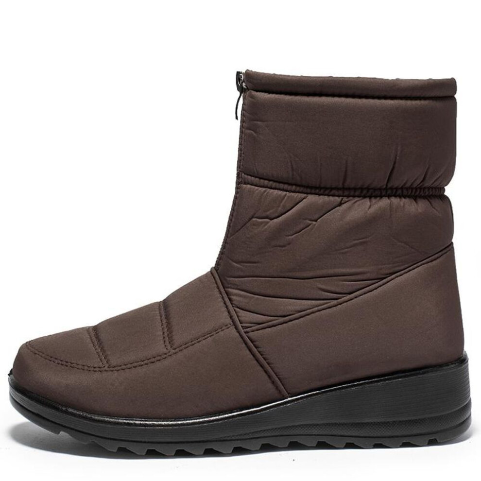 (brown, 41) Waterproof Snow Boots for Women 2022 Winter Warm Plush Ankle Booties Front Zipper Non Slip Cotton Padded Shoes