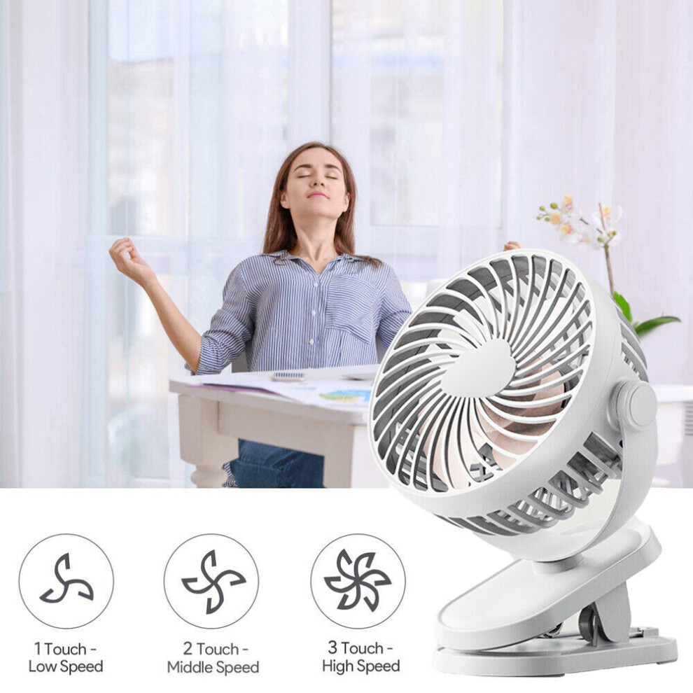 3 Speeds Usb Rechargeable Mini Cooling Fan Clip On Desk Baby Stroller Light No Brandf