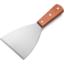 Wood Handle Beveled Barbecue Scraper, Stainless Steel Sloping Shovel Cooking Shovel Wooden Handle Shovel 4" x 8.5"