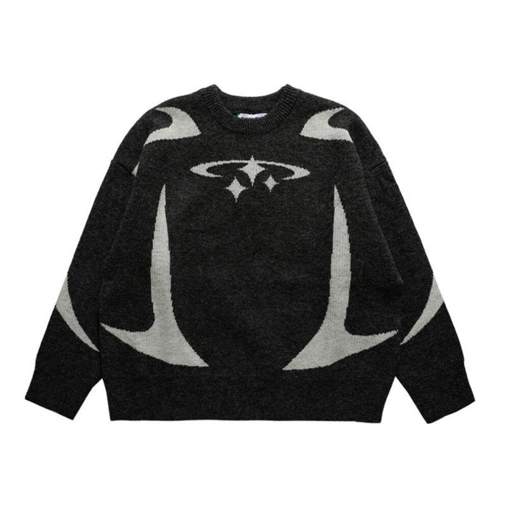 (black, M) Men's Vintage Knitwear Y2K Stars Graphic Sweaters Winter Harajuku Oversized Pullover Sweater Unisex Aesthetics Clothes For Teens