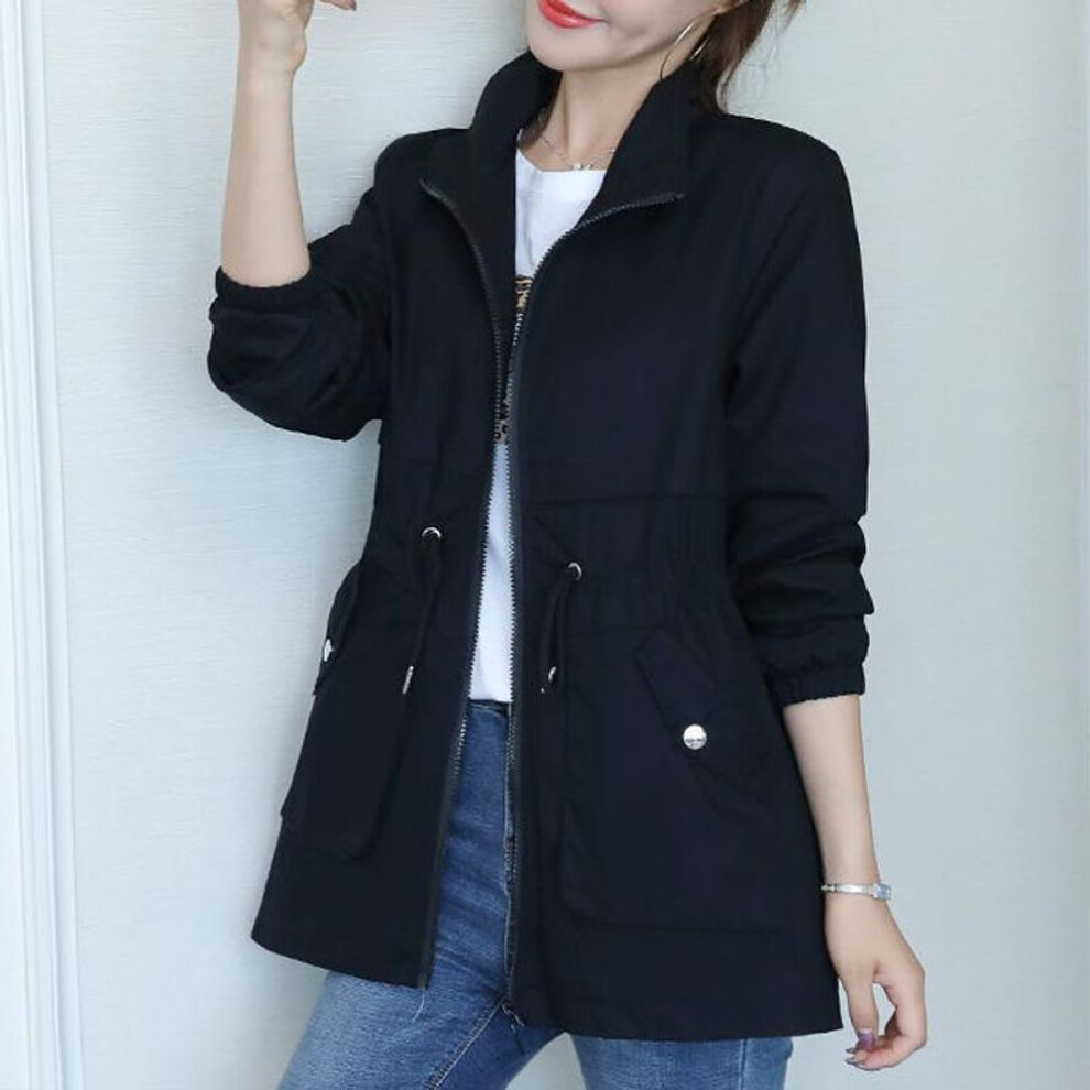 (black, XL) Double Layer Women Windbreaker New Spring Autumn Short Coat Fashion Plus Size Stand-Up Collar Ladies Jacket