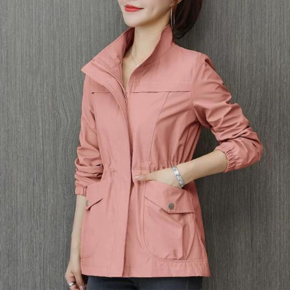 (pink, XL) Double Layer Women Windbreaker New Spring Autumn Short Coat Fashion Plus Size Stand-Up Collar Ladies Jacket