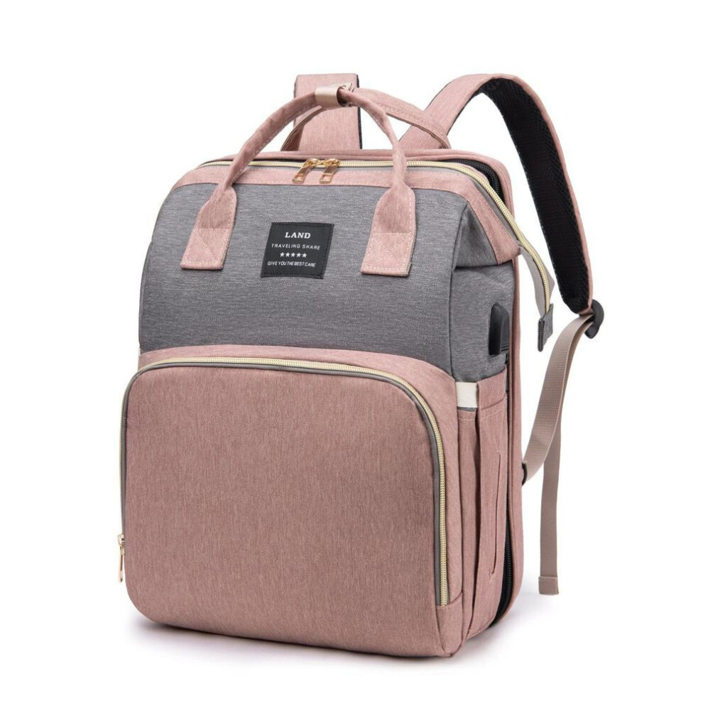 (pink) Mommy Bag Lightweight Portable Folding Crib Bed Large-capacity Travel Maternity Bags Baby Backpack Female Mommy Outting Bag