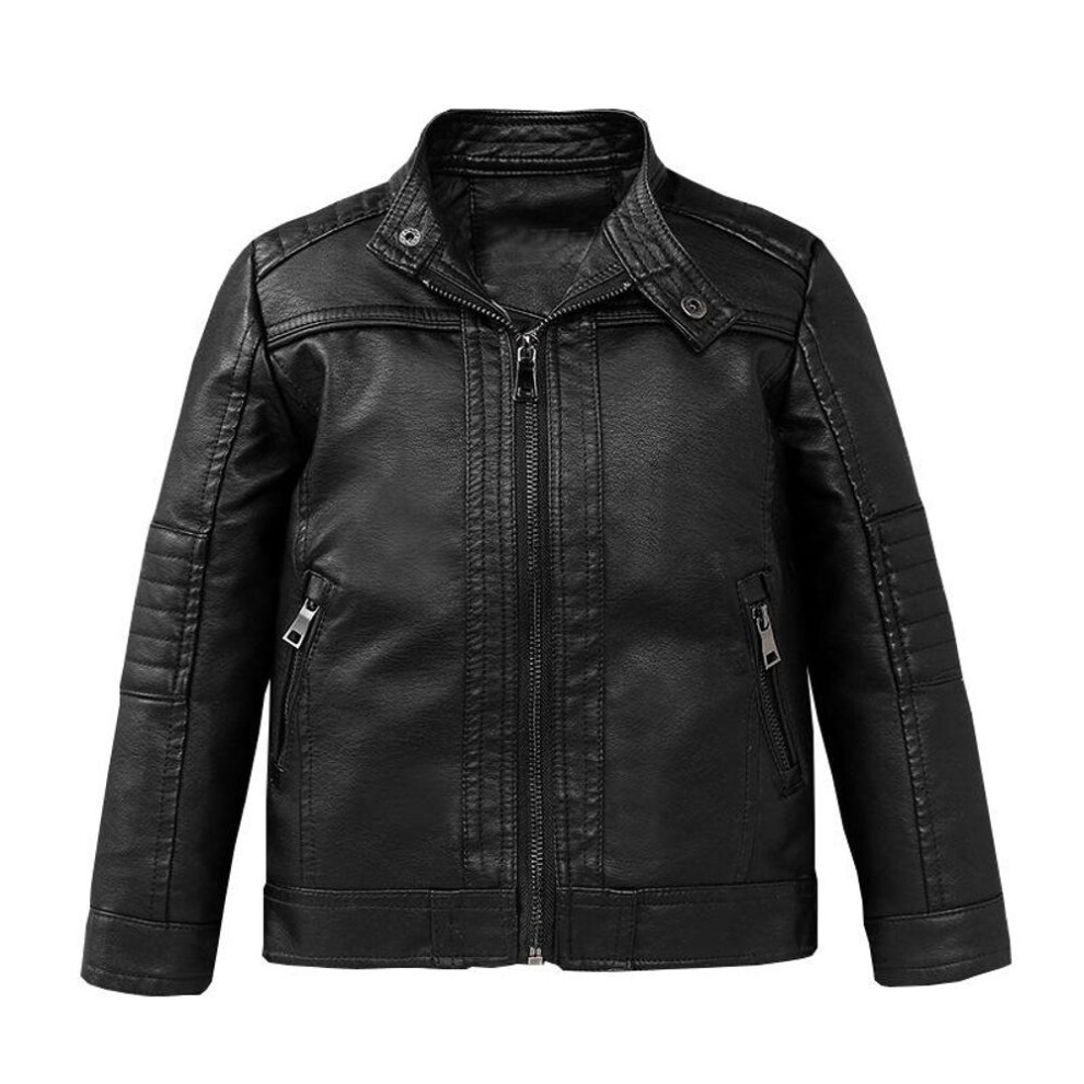 (black, 100) Kid's Clothing Boys Girls Leather Jackets Spring Autumn Children's Coats Stand Collar Solid Color Jacket
