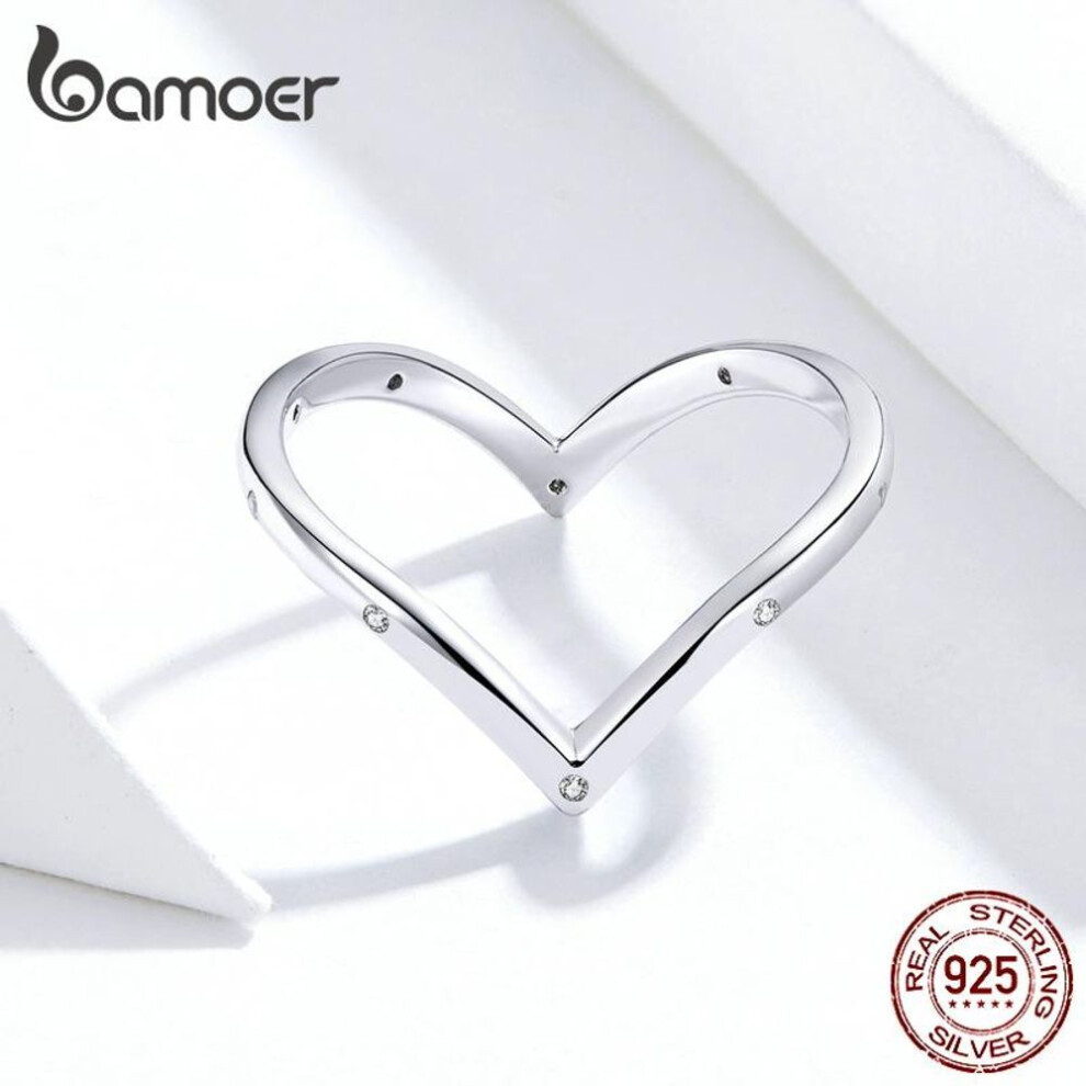 (7) BAMOER Authentic 925 Sterling Silver & Plated platinum Love shape Ring Original Brand Design