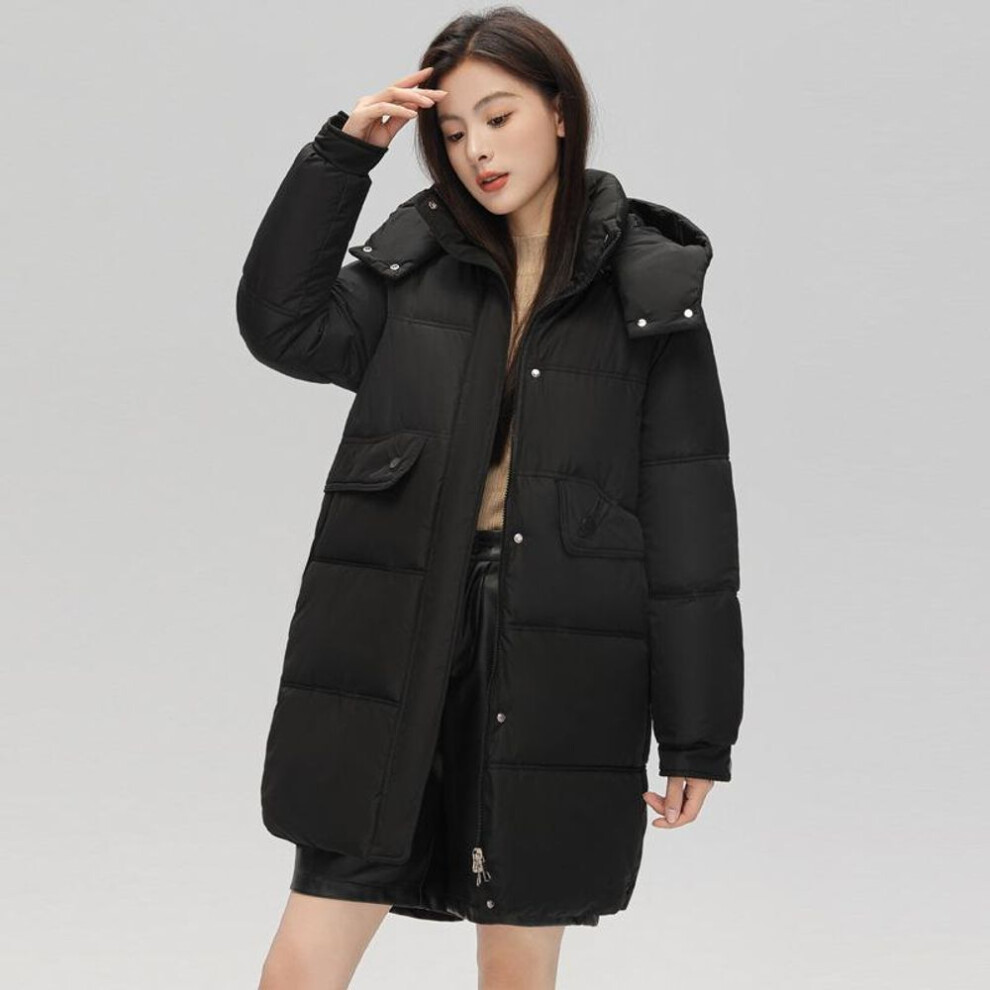 (black, XXL) Autumn Winter Thicken Warm Parka Women Casual Solid Color Big Pocket Loose Hooded Detachable Hat Coat Jackets Outwear