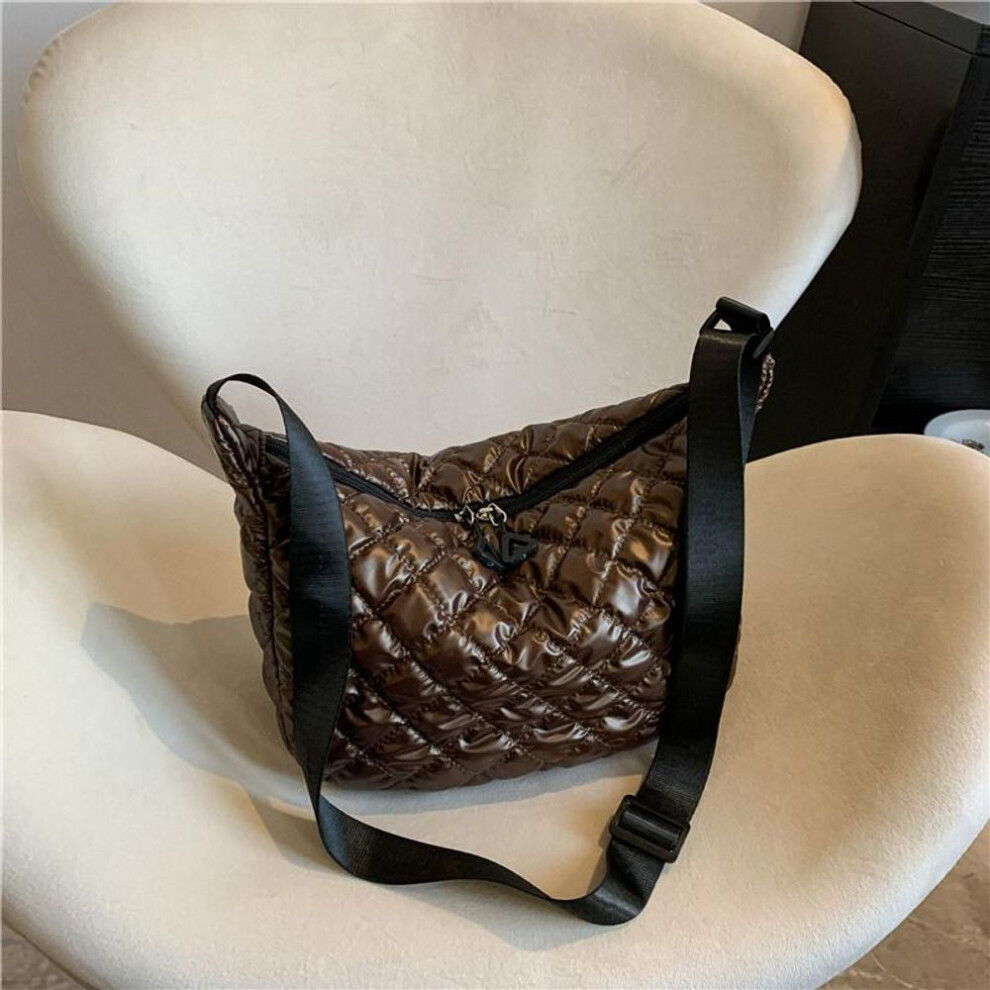 (coffee, 24x8x19cm) Yogodlns Winter Space Cotton Shoulder Bag For Women Retro Rhombus Dumpling Bag Luxury Female Crossbody Bag Armpit Handbag sac
