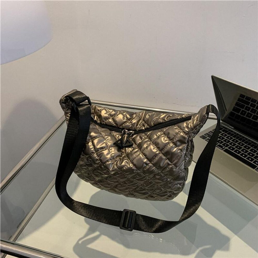 (gold, 24x8x19cm) Yogodlns Winter Space Cotton Shoulder Bag For Women Retro Rhombus Dumpling Bag Luxury Female Crossbody Bag Armpit Handbag sac