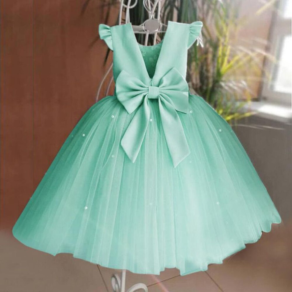 (green, 80cm) Girl Flower Birthday Tulle Dress Bow Wedding Kids Party Wear Princess Blue Dress Baby Bowknot Dresses