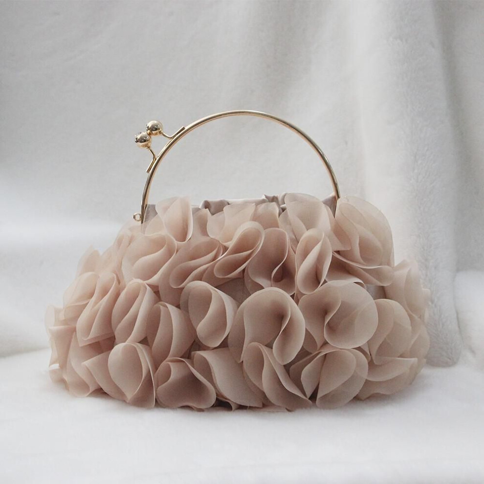 (champagne) New Fashion Brand Handbags Women Flower Cute Bag Solid Luxury Champagne Bags Floral Bride Totes Cute Trendy Casual Day Clutch