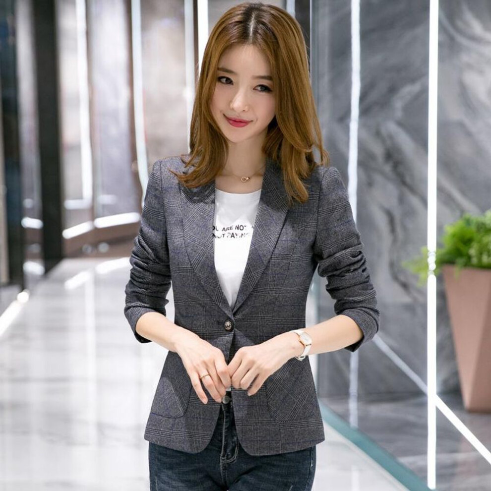 (dark grey, XXXL) Women Chic Blazer Suit Jacket Long Sleeve Office Wear Coats Female Outerwear Tops