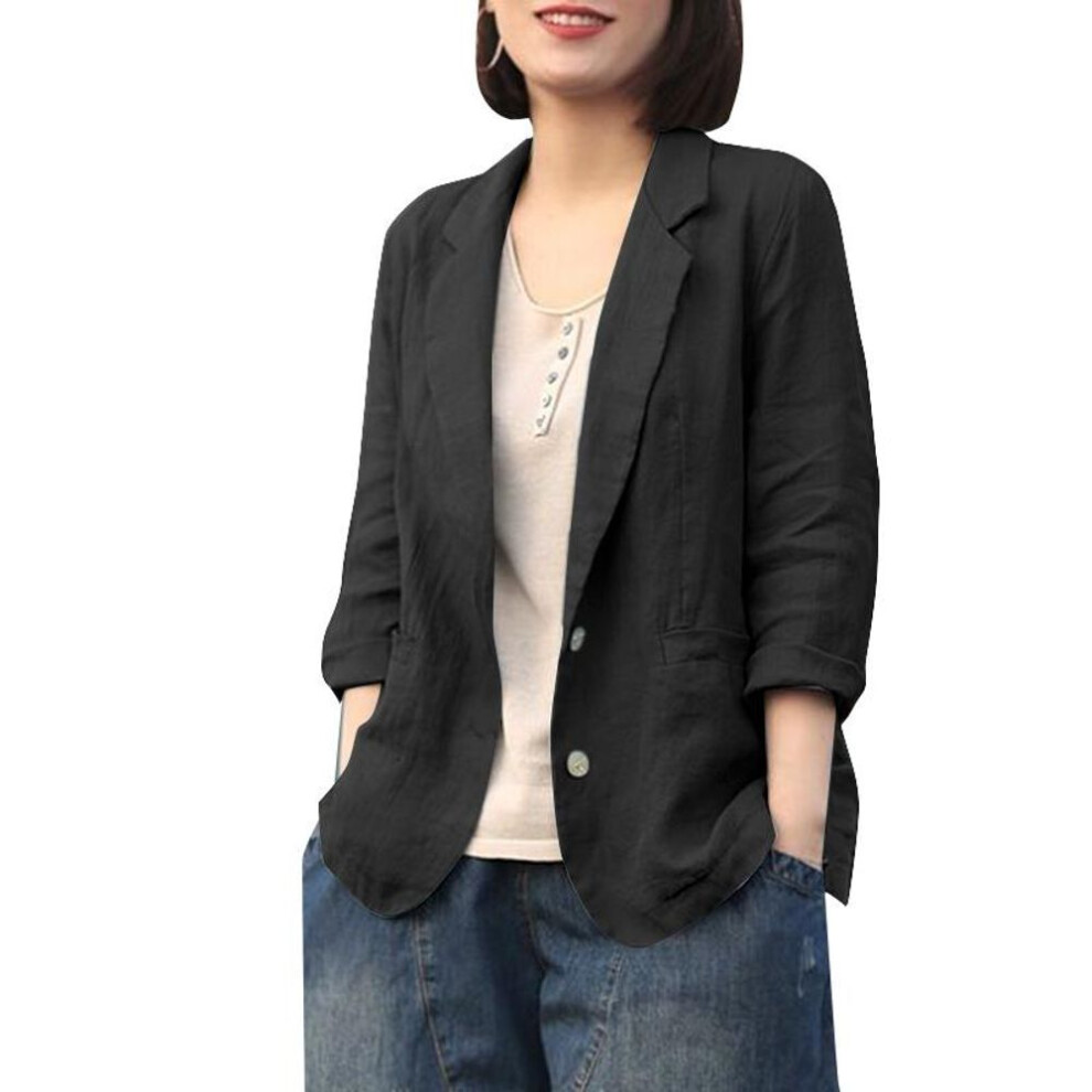 (black, L) ZANZEA Women Casual Turn Down Collar Long Sleeve Thin Unlined Cardigan Tops Decorative Pocket