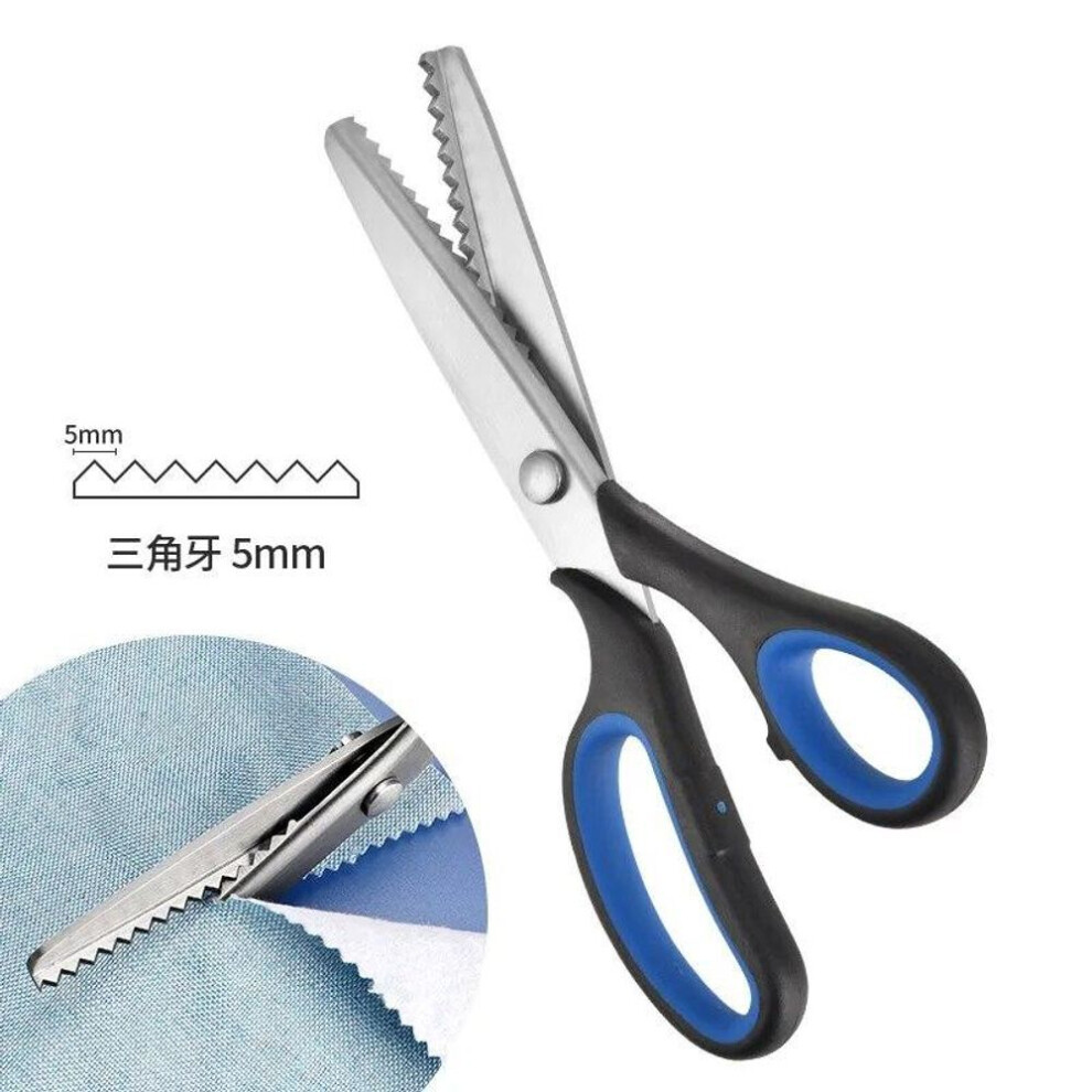 (Blue) Professional Pinking Shears Stainless Steel Dressmaking Scissor Serrated Scalloped Sewing Tailor Zigzag Fabric Scissors