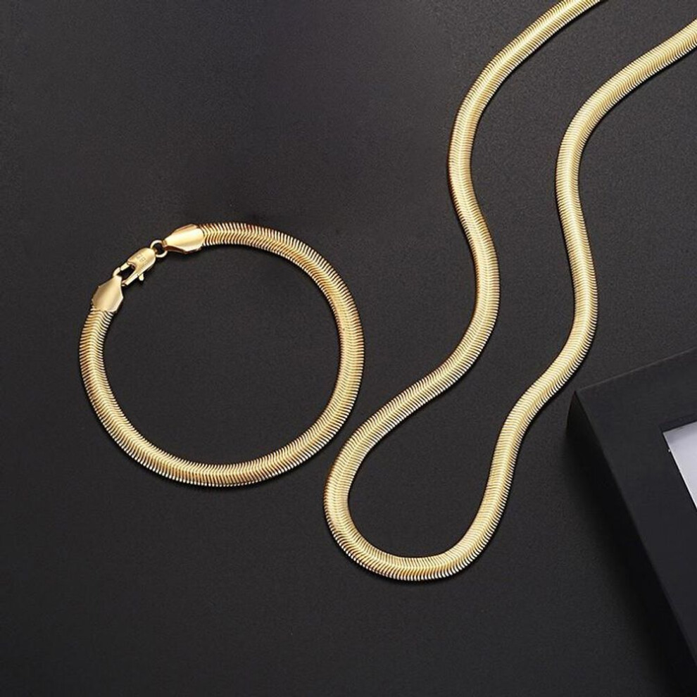 (Gold, 45cm and 20cm) 6MM Snake Bone Necklaces Bracelets s925 Silver Plated 18K Gold Jewelry Sets for Men Women Fashion Gifts