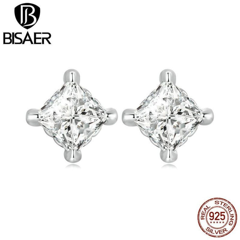 (F) BISAER 925 Sterling Silver Mini Heart Star and Moon Stud Earrings Shiny Zircon Simple Earrings for Women Minimalist Fine Jewelry