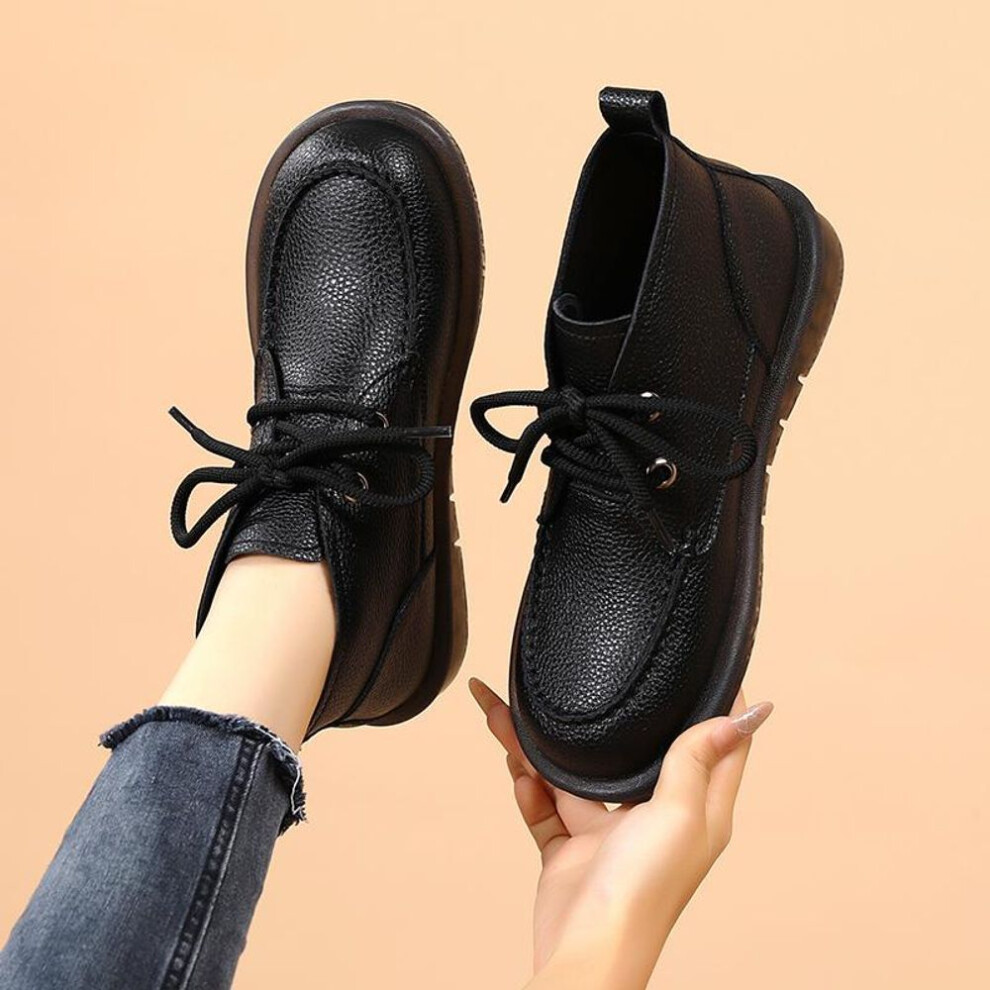 (black, EU:40) Women's Winter Boots Oxfords Boots Flats Desert Boots Leather Student Boots for Girl Motorcycle Ankle Boots