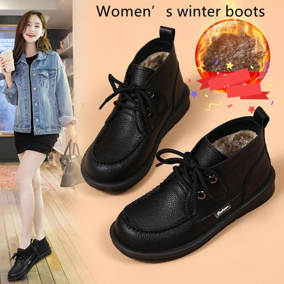 (black bean, EU:36) Women's Winter Boots Oxfords Boots Flats Desert Boots Leather Student Boots for Girl Motorcycle Ankle Boots