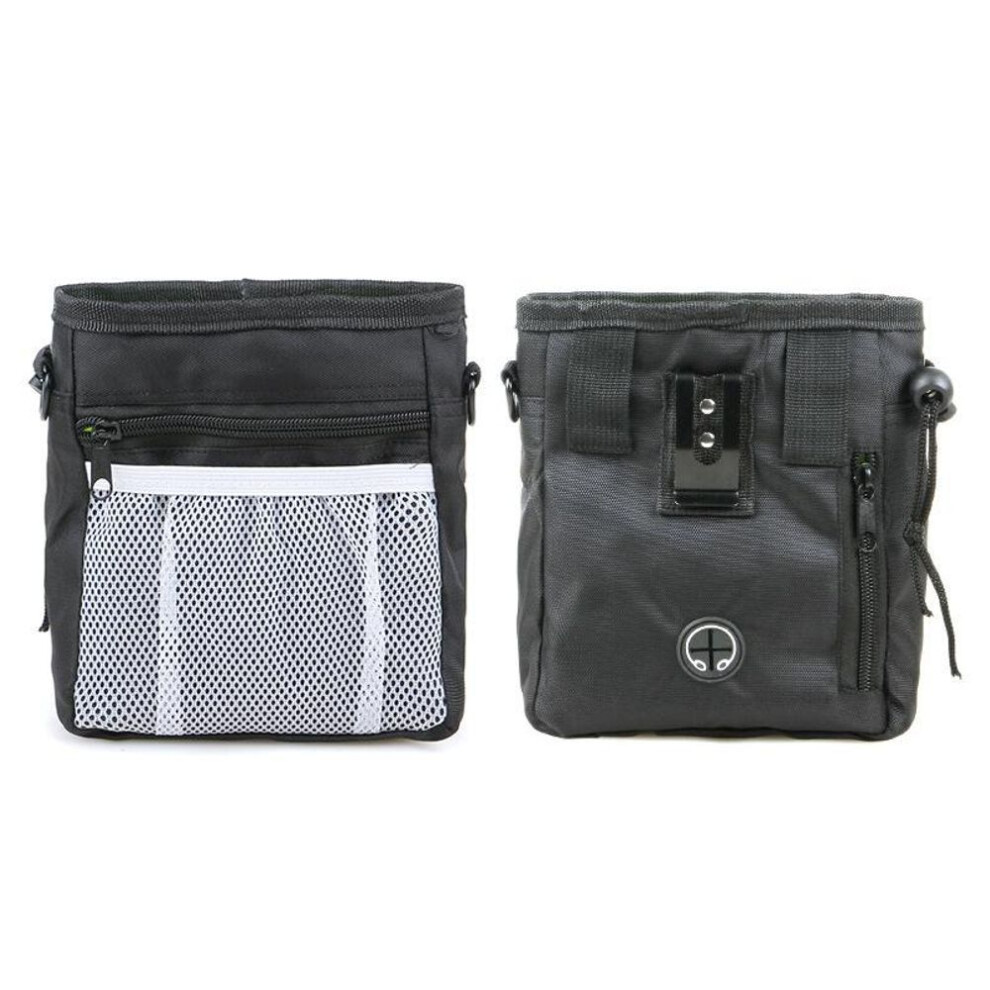 (Black) Dog Treat Pouch Training Bag Poop Bag Dispenser Waist Clip and Drawstring Carries Treats and Toys Food Storage