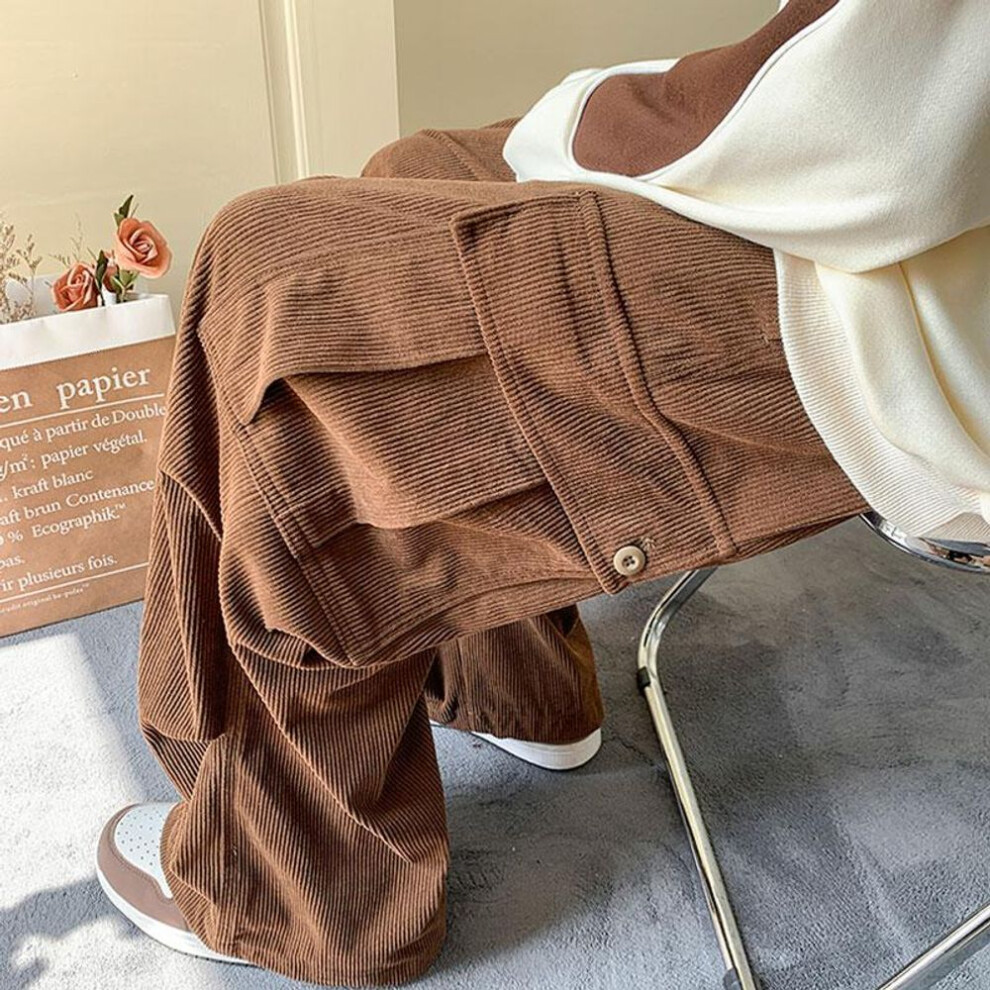 (coffee, XL) Men's Brown Y2K Baggy Japan Pants Oversized Corduroy Loose Wide Leg Cargo Pant Trousers Casual Men Sweatpants Streetwear Korean
