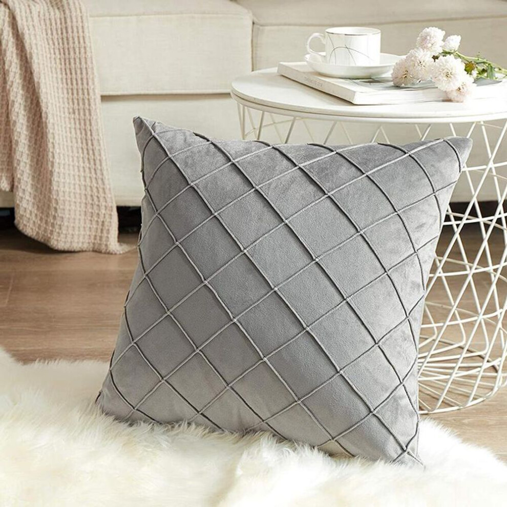 (light grey, 45X45cm) NEW Velvet Checked Solid Cushion Cover Tartan Pillow Case 40cm/45cm/50cm/55cm/60cm-image-OPC-PFVKBN5-NEW