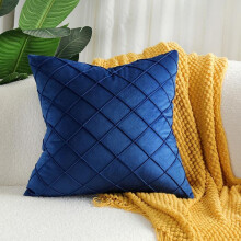 (navy blue, 55X55cm) NEW Velvet Checked Solid Cushion Cover Tartan Pillow Case 40cm/45cm/50cm/55cm/60cm