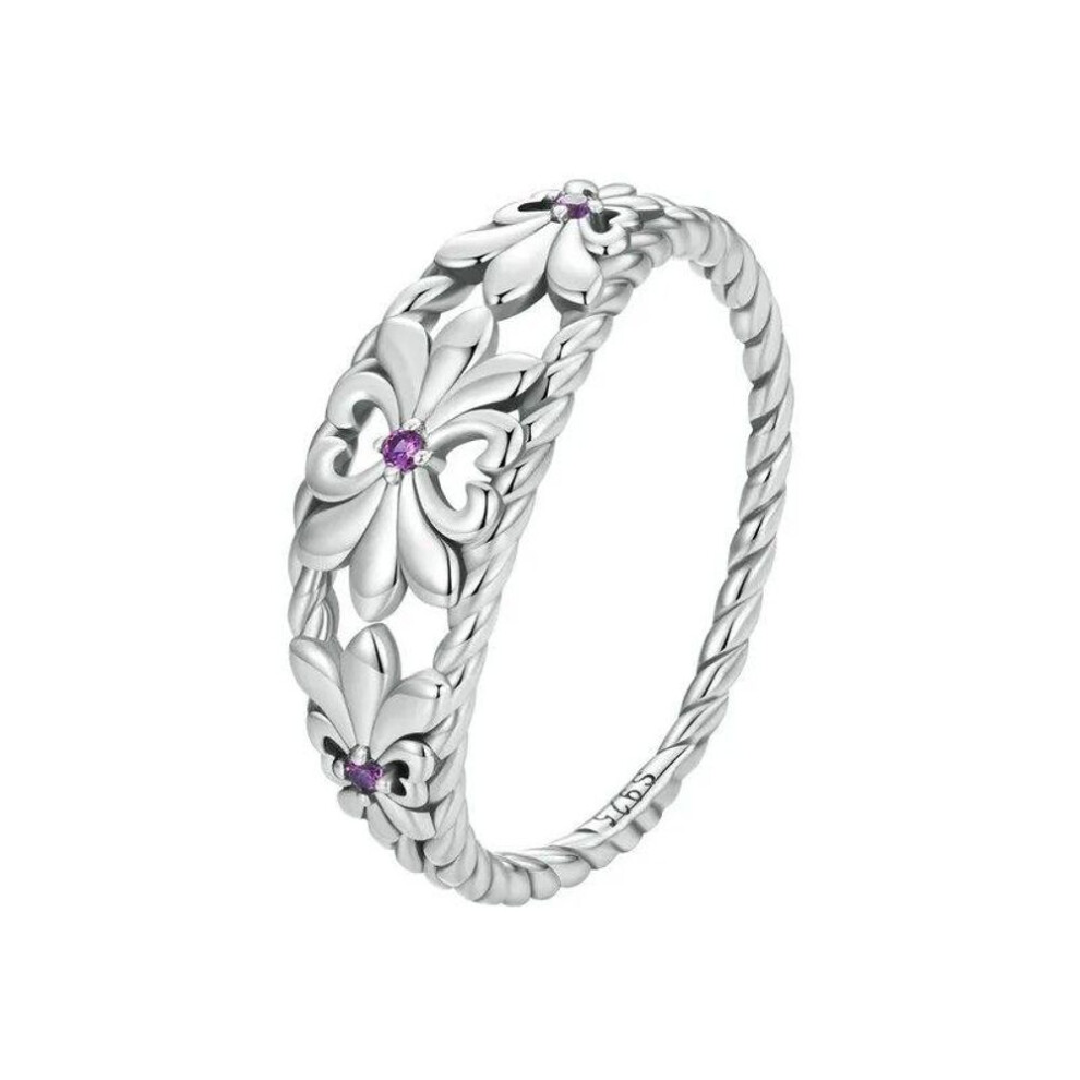 (8) BAMOER Authentic 925 Sterling Silver Retro Iris Ring Flower Pattern Twisted Band for Women Party Vintage Jewelry