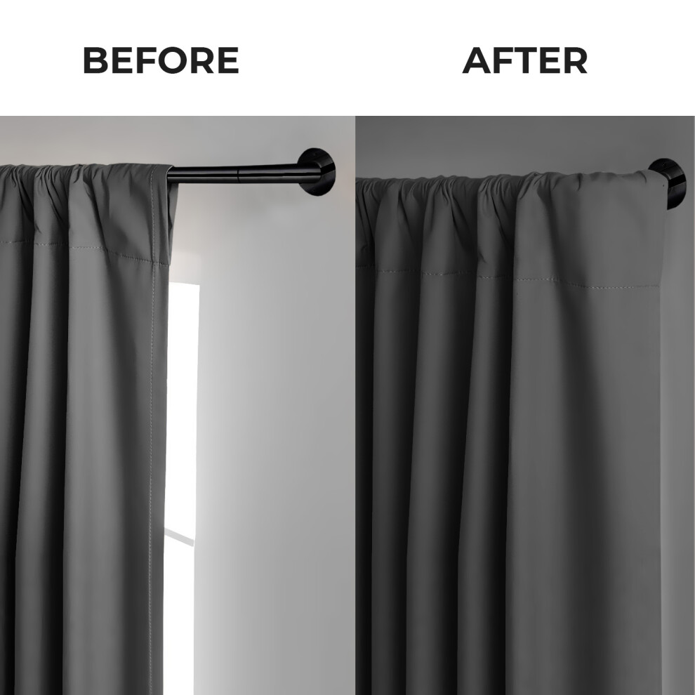 (120-210 cm (48" - 83" In), Matte Black) Blackout Extendable Metal Curtain Pole 28mm Room Darkening Rod Brackets Hooks and Fittings