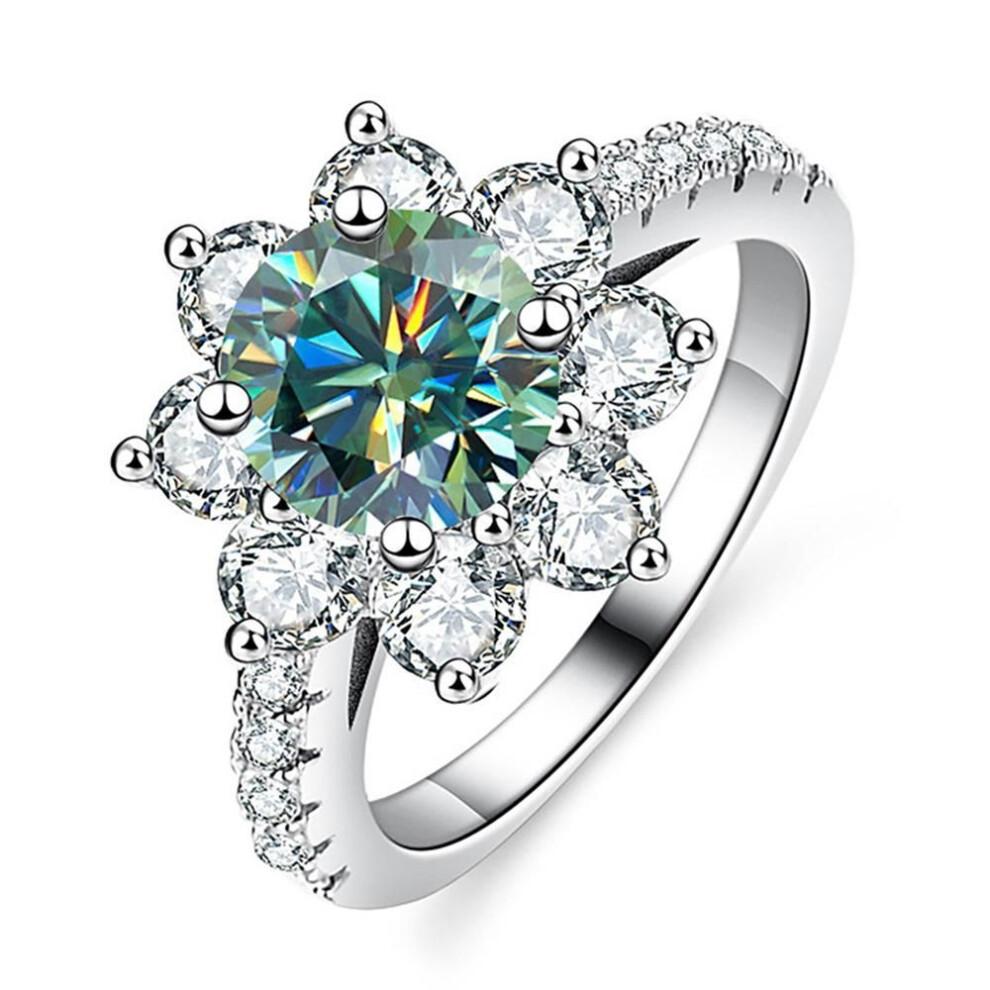 (green, US 7) Vinregem 100% 925 Sterling Silver Sparkling Round Cut 6.5MM 1CT 3EX VVS1 D Color Real Moissanite Diamonds Flower Ring Wedding Engagement Jewelry