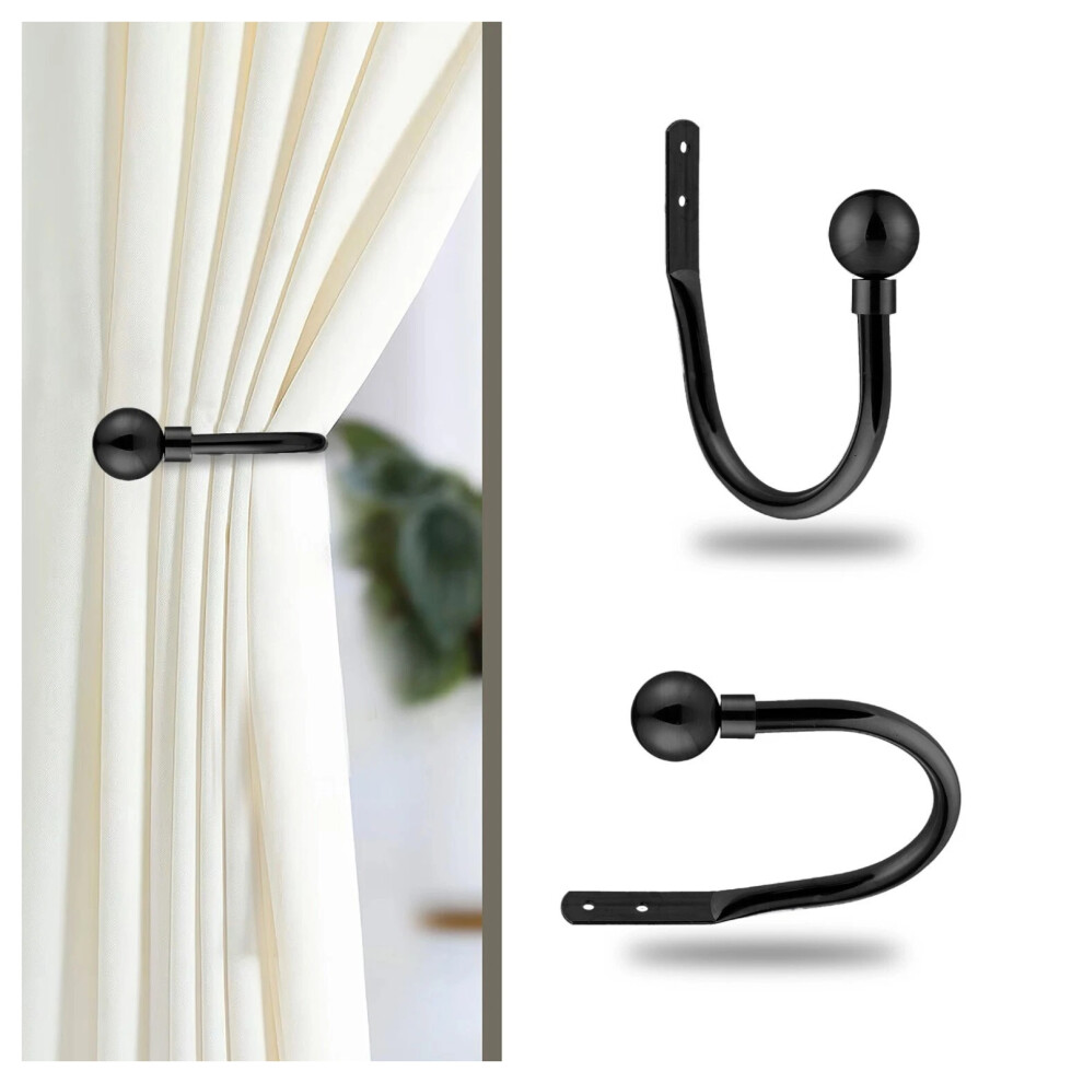 Imperial Rooms (Hold Backs Pair, Matte Black) Blackout Extendable Metal Curtain Pole 28Mm Room Darkening Rod Brackets Hooks And Fittings