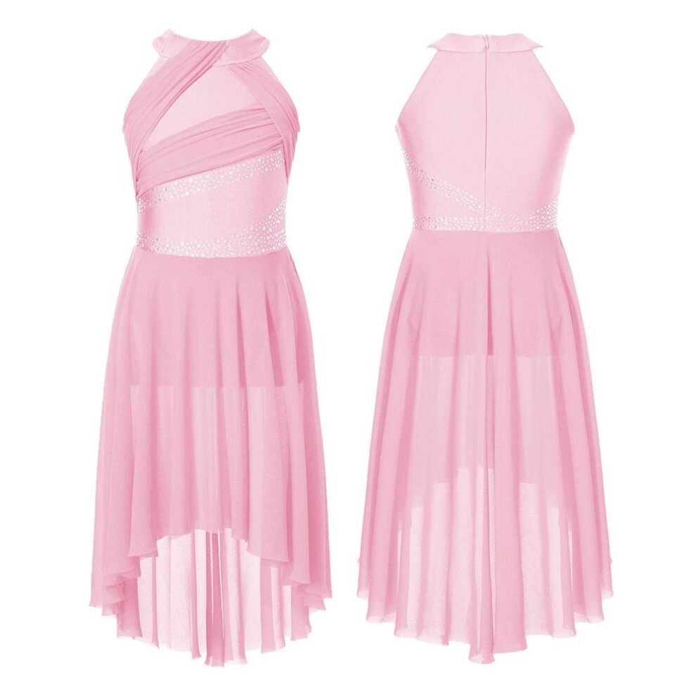 (pink, 5-6 Years) Kids Girls Sleeveless Shiny Rhinestone Lyrical Ballet Leotard Dress Contemporary Modern Latin Dance Costume