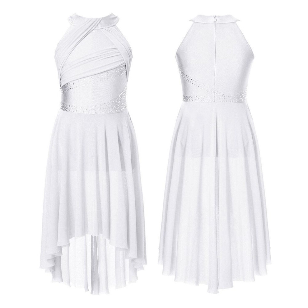 (white, 5-6 Years) Kids Girls Sleeveless Shiny Rhinestone Lyrical Ballet Leotard Dress Contemporary Modern Latin Dance Costume
