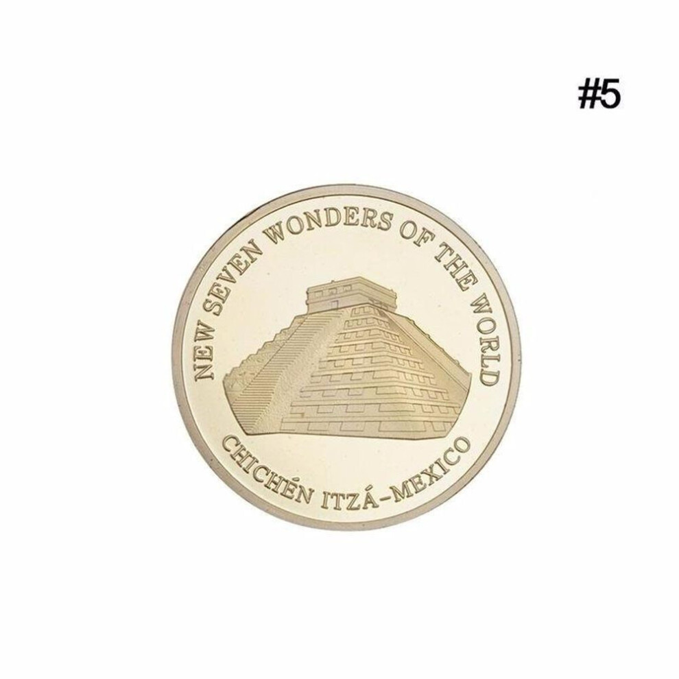 (gold, 5) Gifts Gold Plated New Seven Wonders of The World Commemorative Coin