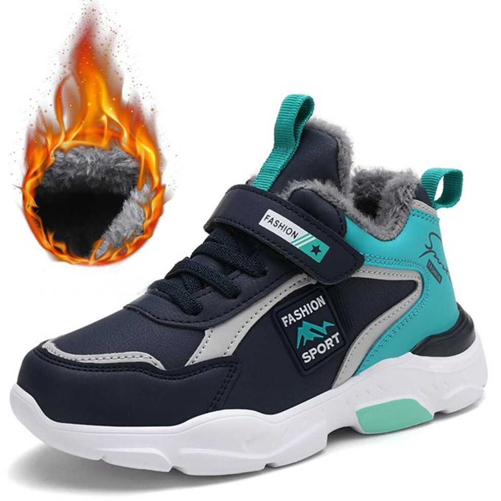 (dark blue, 40) Winter Boys Cotton Shoes Kids Plus Velvet Warm Snow Boots Non-slip Cotton Shoes 28-40