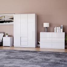 (White) Glinton 3pc Bedroom Furniture Set High Gloss (9)
