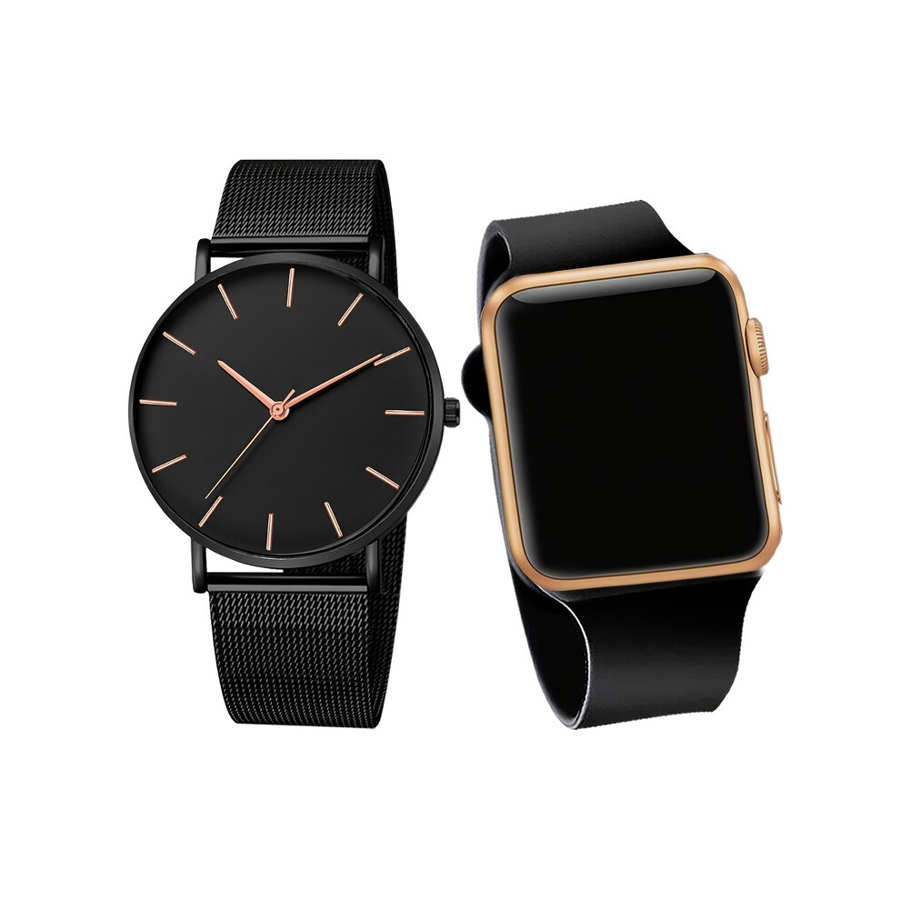 (rose noire) 2 montres à quartz élégantes et sophistiquées pour couple, bijoux pour hommes et femmes