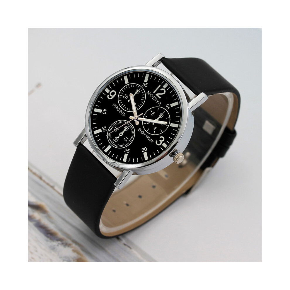 (Noir) montres à trois yeux montre à Quartz pour hommes montre à ceinture en verre bleu hommes