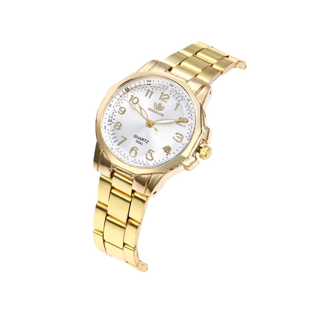 (A) Montres-bracelets en acier inoxydable pour femmes Montre-bracelet ronde à quartz analogique simple