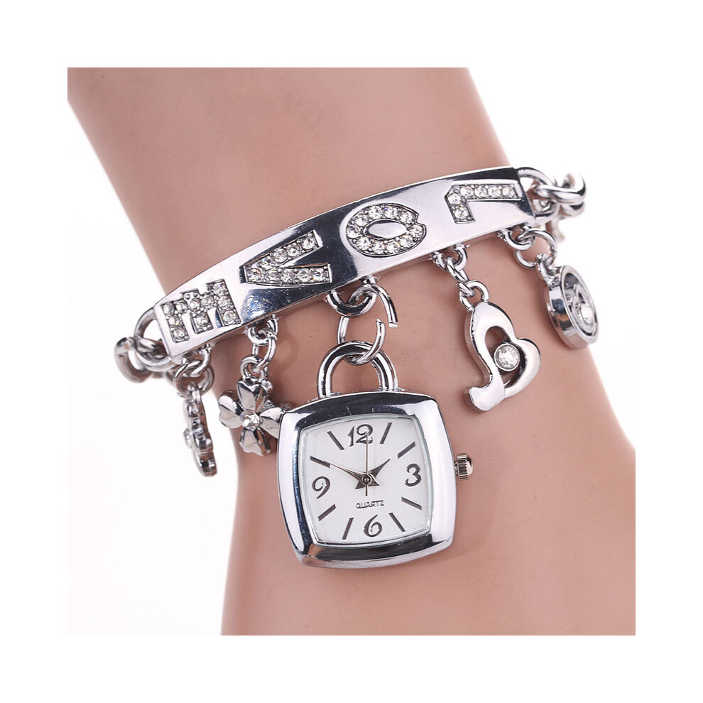 Montre-bracelet à quartz pour femme (argent), simple, tendance, avec strass, exquise