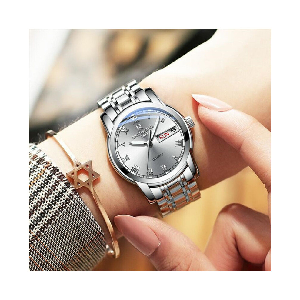 Montre pour homme et femme, étanche, avec date, en acier argenté, style décontracté