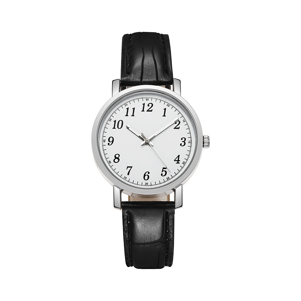 (Femmes noir blanc) Montre d'amoureux simple hommes et femmes montre-bracelet décontractée en cuir quartz