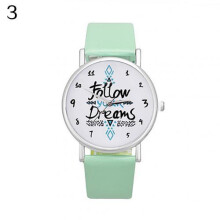 (Mintgrün)Mädchen Casual Kunstleder Armband Quarz Armbanduhr Traum Zitat Print Damen Analog Edelstahl
