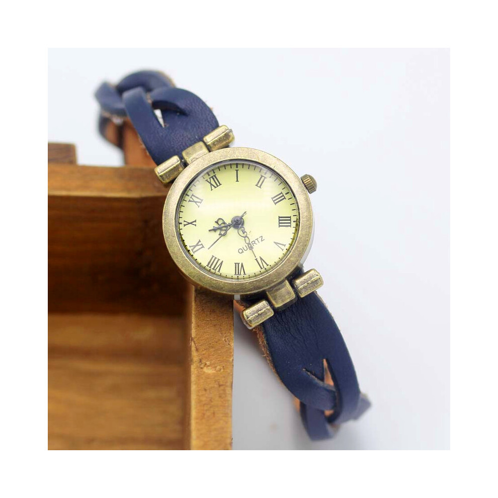 (Bleu)shsby simple unisexe ROMA montre vintage bracelet en cuir montres Twist cross femmes robe