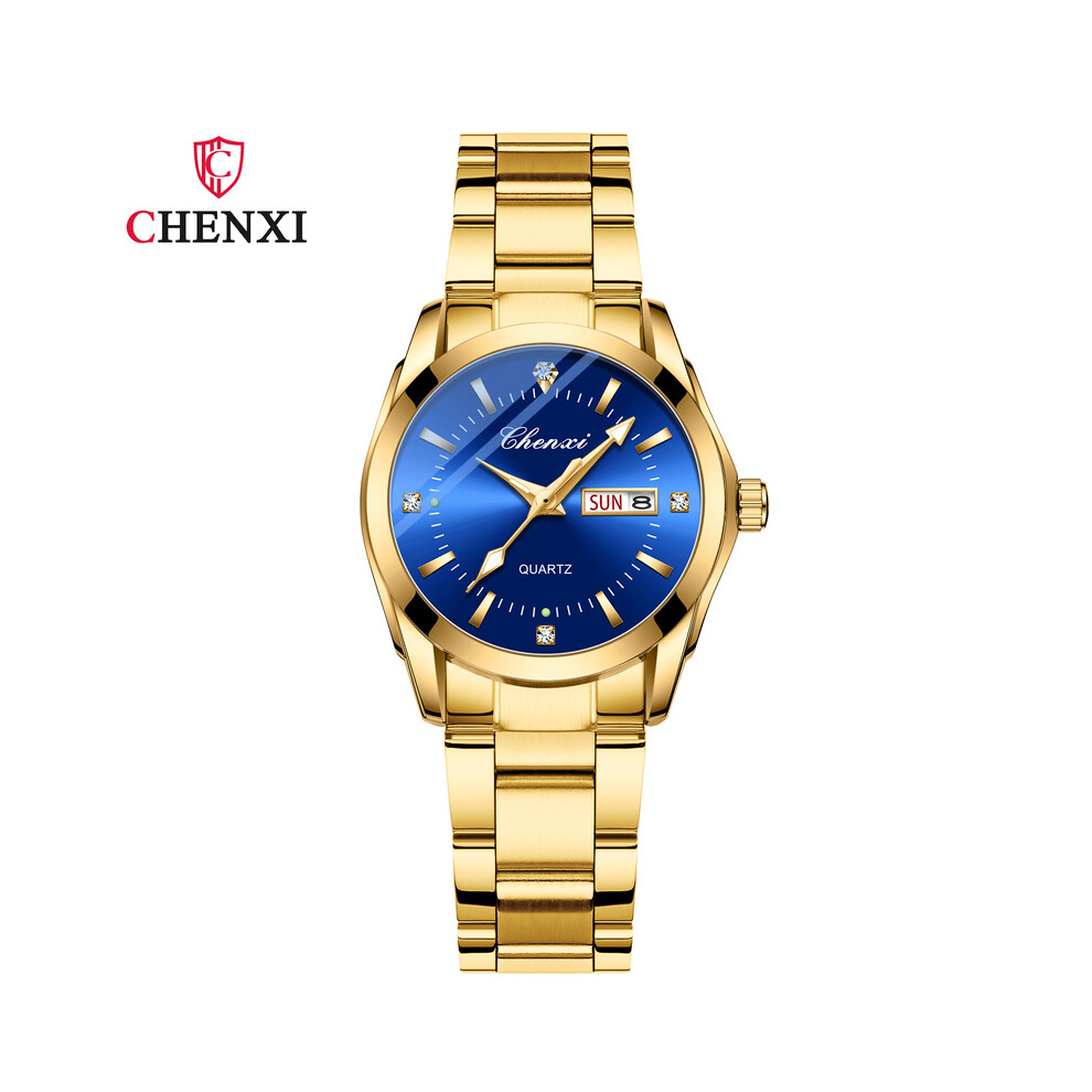 (femmes bleues) CHENXI Nouvelle montre pour homme en acier inoxydable doré Montre pour femme Montres-bracelets